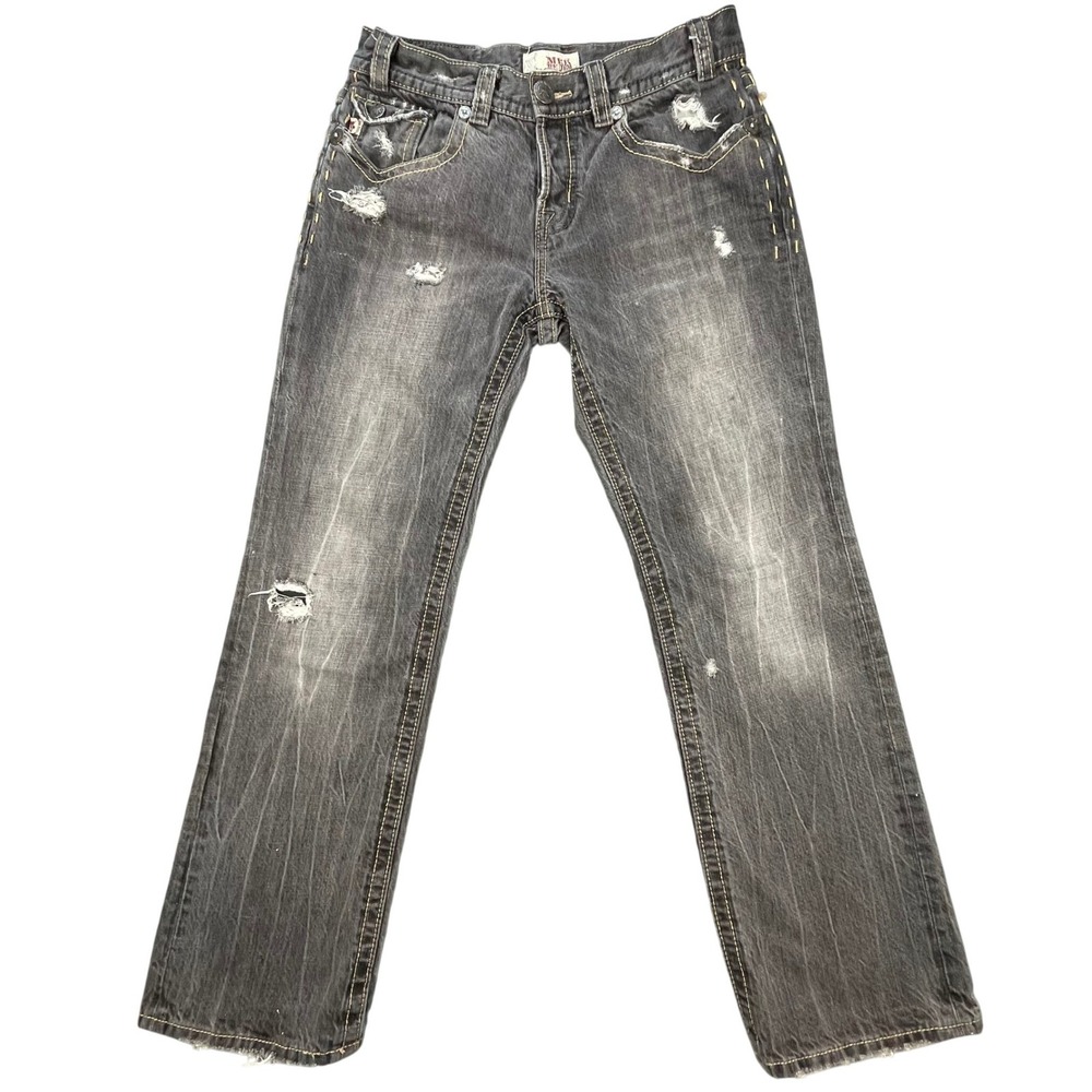 MEK Denim Black Venice Straight Distressed Button Fly Denim Jeans Men 32x32 Y2K